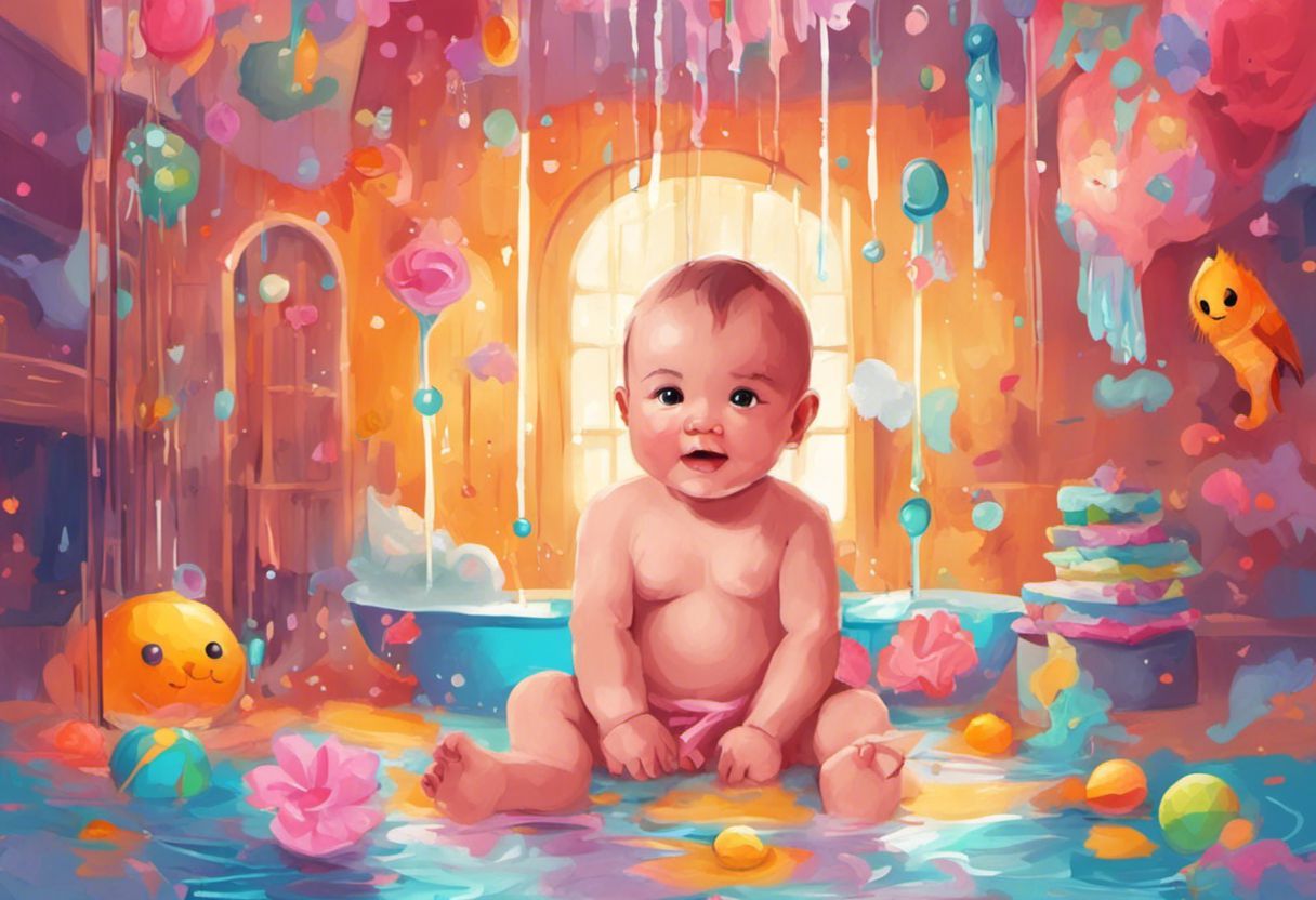 Bébé mignon avec des éléments à thème de douche