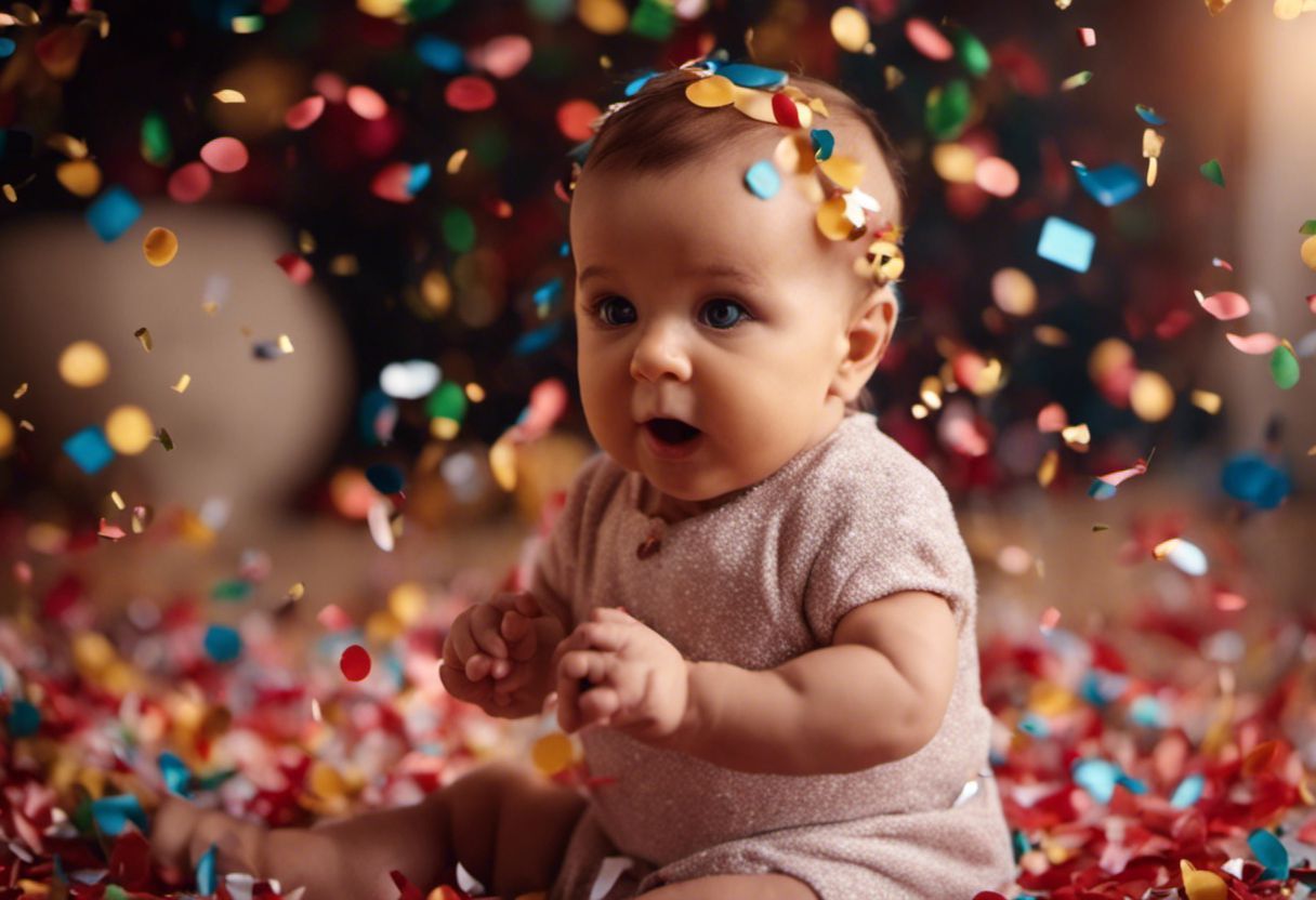 Fête professionnelle avec bébé et confettis en 4K