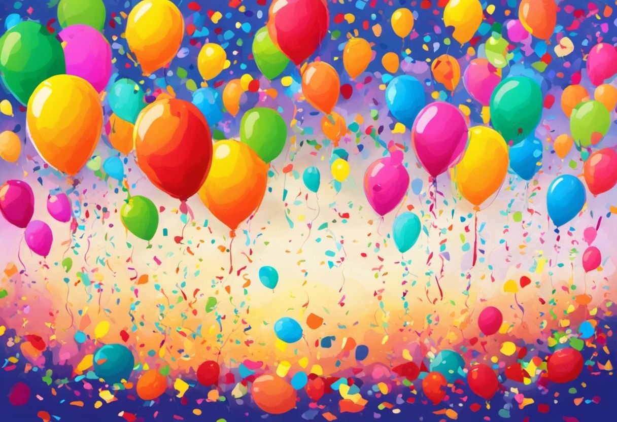 Carte d'invitation animée avec ballons et confettis