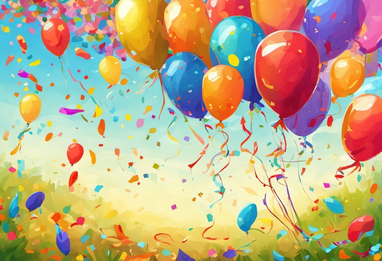 Ballons de fête et confettis pour une invitation d'anniversaire
